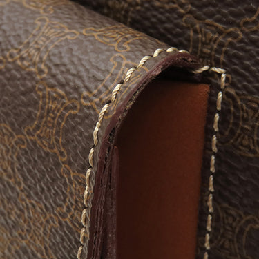 セリーヌ CELINE マカダム ハーフムーン ブラウン PVC レザー ハンドバッグ ゴールド金具 茶 ミニボストン