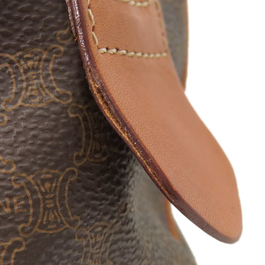 セリーヌ CELINE マカダム ハーフムーン ブラウン PVC レザー ハンドバッグ ゴールド金具 茶 ミニボストン