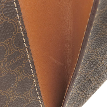 セリーヌ CELINE マカダム ハーフムーン ブラウン PVC レザー ハンドバッグ ゴールド金具 茶 ミニボストン