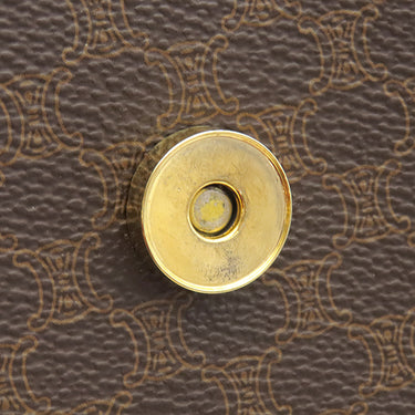 セリーヌ CELINE マカダム ハーフムーン ブラウン PVC レザー ハンドバッグ ゴールド金具 茶 ミニボストン