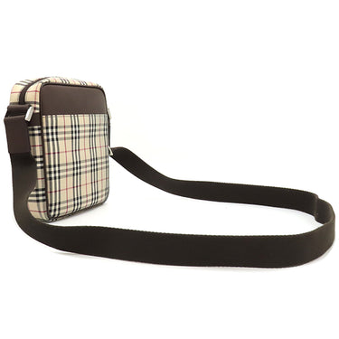 バーバリー BURBERRY ノバチェック ベージュ×ブラウン キャンバス レザー ショルダーバッグ シルバー金具