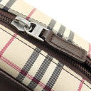 バーバリー BURBERRY ノバチェック ベージュ×ブラウン キャンバス レザー ショルダーバッグ シルバー金具