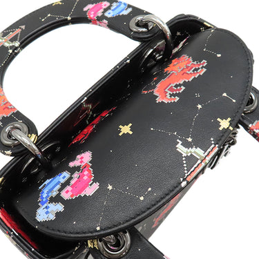 クリスチャン・ディオール Christian Dior レディディオール ピクセル ゾディアック ブラック カーフ 2WAYバッグ シルバー金具 黒 星座