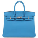 エルメス HERMES バーキン25 ブルーザンジバル トゴ ハンドバッグ シルバー金具 青