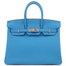 エルメス HERMES バーキン25 ブルーザンジバル トゴ ハンドバッグ シルバー金具 青