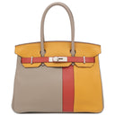 エルメス HERMES バーキン30 カザック トゥルティエールグレー×ムタード×サンギーヌ トリヨンクレマンス スイフト ハンドバッグ マットシルバー金具