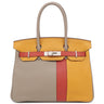 エルメス HERMES バーキン30 カザック トゥルティエールグレー×ムタード×サンギーヌ トリヨンクレマンス スイフト ハンドバッグ マットシルバー金具