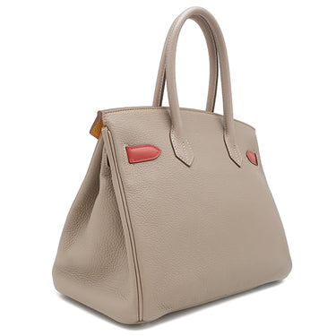 エルメス HERMES バーキン30 カザック トゥルティエールグレー×ムタード×サンギーヌ トリヨンクレマンス スイフト ハンドバッグ マットシルバー金具