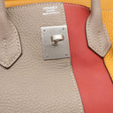 エルメス HERMES バーキン30 カザック トゥルティエールグレー×ムタード×サンギーヌ トリヨンクレマンス スイフト ハンドバッグ マットシルバー金具