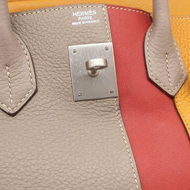 エルメス HERMES バーキン30 カザック トゥルティエールグレー×ムタード×サンギーヌ トリヨンクレマンス スイフト ハンドバッグ マットシルバー金具