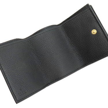 グッチ GUCCI ロゴ ミニ ウォレット 736151 ブラック レザー 三つ折り財布 ゴールド金具 黒 コンパクト