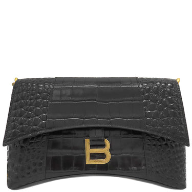 バレンシアガ BALENCIAGA ダウンタウン チェーンショルダーバッグ XS 689121 ブラック レザー ショルダーバッグ ヴィンテージ金具 黒 クロコ型押し