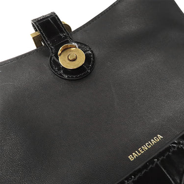 バレンシアガ BALENCIAGA ダウンタウン チェーンショルダーバッグ XS 689121 ブラック レザー ショルダーバッグ ヴィンテージ金具 黒 クロコ型押し
