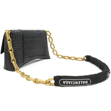 バレンシアガ BALENCIAGA ダウンタウン チェーンショルダーバッグ XS 689121 ブラック レザー ショルダーバッグ ヴィンテージ金具 黒 クロコ型押し