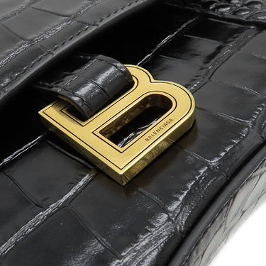 バレンシアガ BALENCIAGA ダウンタウン チェーンショルダーバッグ XS 689121 ブラック レザー ショルダーバッグ ヴィンテージ金具 黒 クロコ型押し