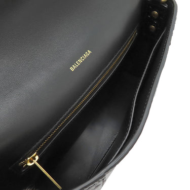 バレンシアガ BALENCIAGA ダウンタウン チェーンショルダーバッグ XS 689121 ブラック レザー ショルダーバッグ ヴィンテージ金具 黒 クロコ型押し