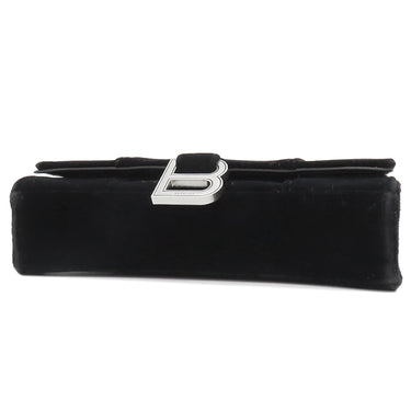 バレンシアガ BALENCIAGA アワーグラス 656050 ブラック ベルベット チェーンウォレット シルバー金具 黒 チェーンショルダー