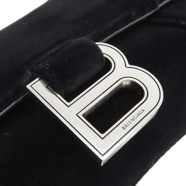 バレンシアガ BALENCIAGA アワーグラス 656050 ブラック ベルベット チェーンウォレット シルバー金具 黒 チェーンショルダー