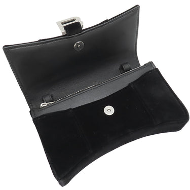 バレンシアガ BALENCIAGA アワーグラス 656050 ブラック ベルベット チェーンウォレット シルバー金具 黒 チェーンショルダー