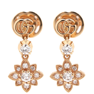 グッチ GUCCI GG フローラ ドロップ ピンクゴールド K18PG ダイヤモンド ピアス Au750 GG 花モチーフ ダイヤモンド