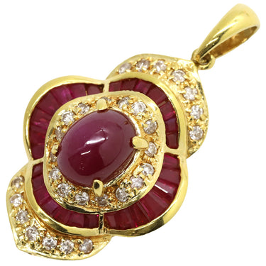 ノンブランド NON BRAND ルビー ダイヤ イエローゴールド K18YG ルビー ダイヤモンド ペンダントトップ 赤 レッド 750 18K YG