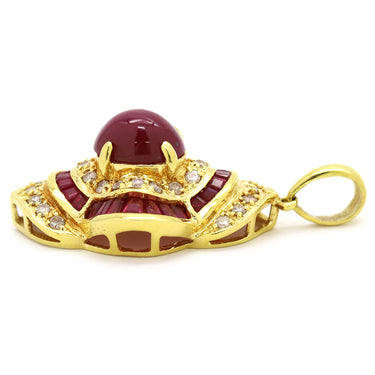 ノンブランド NON BRAND ルビー ダイヤ イエローゴールド K18YG ルビー ダイヤモンド ペンダントトップ 赤 レッド 750 18K YG