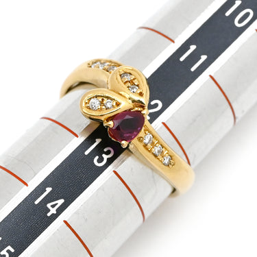 ノンブランド NON BRAND ルビー ダイヤ リング イエローゴールド K18YG ルビー ダイヤモンド リング 指輪 Au750 18K 18金 レッド 赤 12号