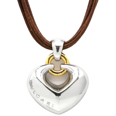 ブルガリ BVLGARI アブラッチオ シルバー×ゴールド×ブラウン K18WG K18YG レザー チョーカー 750 18金