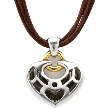 ブルガリ BVLGARI アブラッチオ シルバー×ゴールド×ブラウン K18WG K18YG レザー チョーカー 750 18金