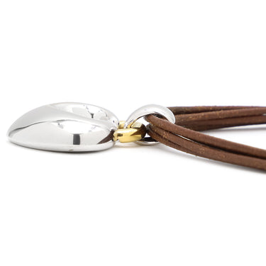 ブルガリ BVLGARI アブラッチオ シルバー×ゴールド×ブラウン K18WG K18YG レザー チョーカー 750 18金