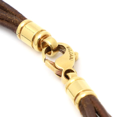 ブルガリ BVLGARI アブラッチオ シルバー×ゴールド×ブラウン K18WG K18YG レザー チョーカー 750 18金