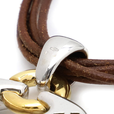 ブルガリ BVLGARI アブラッチオ シルバー×ゴールド×ブラウン K18WG K18YG レザー チョーカー 750 18金
