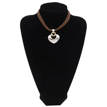 ブルガリ BVLGARI アブラッチオ シルバー×ゴールド×ブラウン K18WG K18YG レザー チョーカー 750 18金