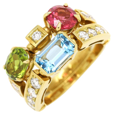 ブルガリ BVLGARI アレグラリング イエローゴールドXブルーXピンクXグリーン K18YG ブルートパーズ ピンクトルマリン ペリドット ダイヤモンド リング 指輪 K18YG 18K 750 18金 12号