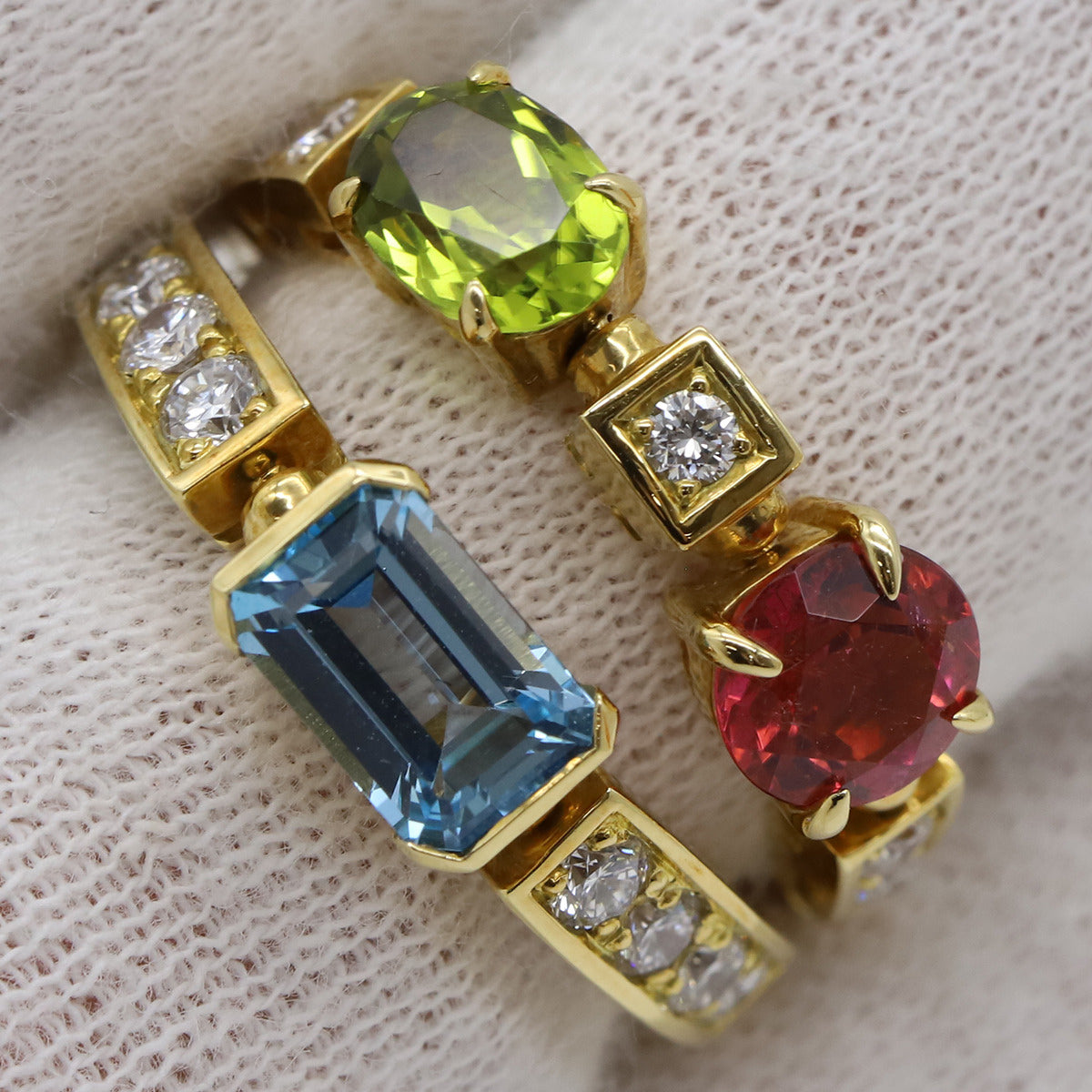 BVLGARI シルバー スリーストーンリング　7号 BVLGARI シルバー スリーストーンリング7号