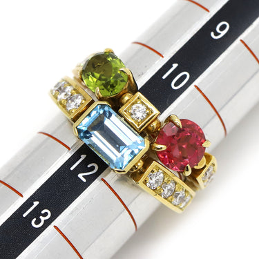 ブルガリ BVLGARI アレグラリング イエローゴールドXブルーXピンクXグリーン K18YG ブルートパーズ ピンクトルマリン ペリドット ダイヤモンド リング 指輪 K18YG 18K 750 18金 12号