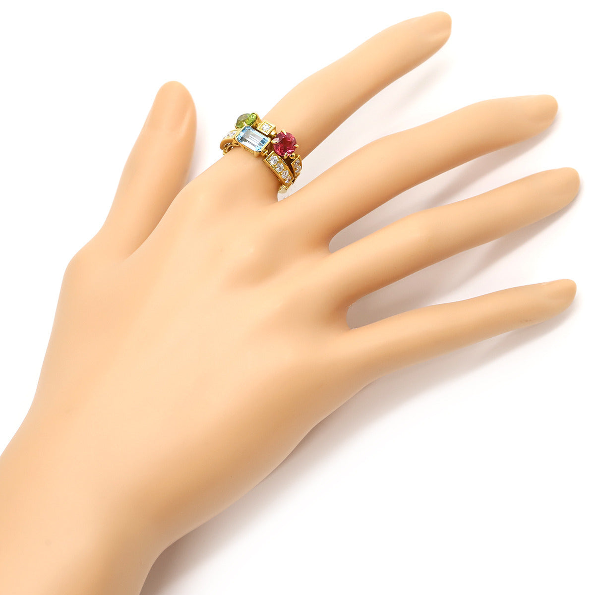 BVLGARIリングアレグラ2ロウブルー ピンクダイヤモンド K18YG 14号 ブルガリ BVLGARI アレグラリング イエローゴールドXブルーXピンクX