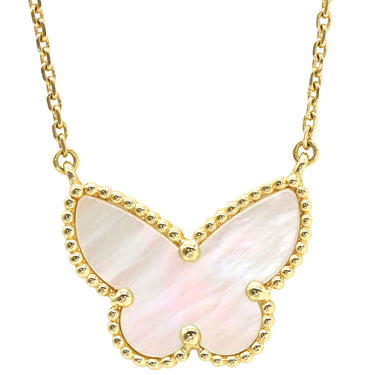 ヴァンクリーフアーペル Van Cleef & Arpels ラッキーアルハンブラ パピヨン ペンダント VCARD99500 イエローゴールド×ホワイト K18YG マザーオブパール ネックレス Au750 蝶 パール