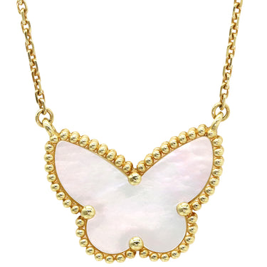 ヴァンクリーフアーペル Van Cleef & Arpels ラッキーアルハンブラ パピヨン ペンダント VCARD99500 イエローゴールド×ホワイト K18YG マザーオブパール ネックレス Au750 蝶 パール