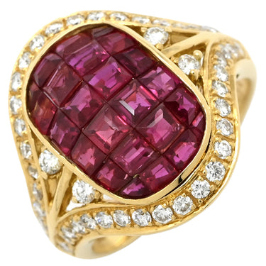 ノンブランド NON BRAND ルビー ダイヤリング イエローゴールド K18YG ルビー ダイヤモンド リング 指輪 レッド 赤 11号