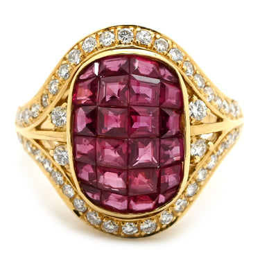 ノンブランド NON BRAND ルビー ダイヤリング イエローゴールド K18YG ルビー ダイヤモンド リング 指輪 レッド 赤 11号