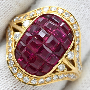 ノンブランド NON BRAND ルビー ダイヤリング イエローゴールド K18YG ルビー ダイヤモンド リング 指輪 レッド 赤 11号