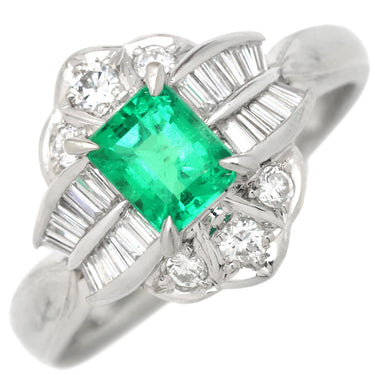 ノンブランド NON BRAND エメラルド ダイヤモンド リング プラチナシルバー Pt900 エメラルド ダイヤモンド リング 指輪 グリーン 緑 13.5号