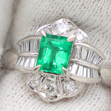 ノンブランド NON BRAND エメラルド ダイヤモンド リング プラチナシルバー Pt900 エメラルド ダイヤモンド リング 指輪 グリーン 緑 13.5号