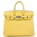 エルメス HERMES バーキン25 ミモザ オーストリッチ ハンドバッグ シルバー金具 黄色