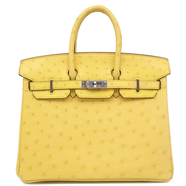 エルメス HERMES バーキン25 ミモザ オーストリッチ ハンドバッグ シルバー金具 黄色