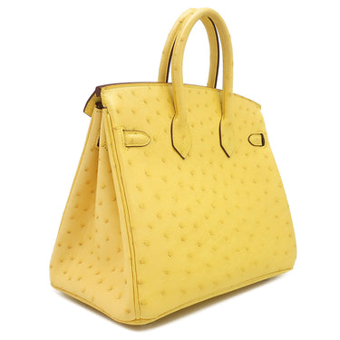 エルメス HERMES バーキン25 ミモザ オーストリッチ ハンドバッグ シルバー金具 黄色