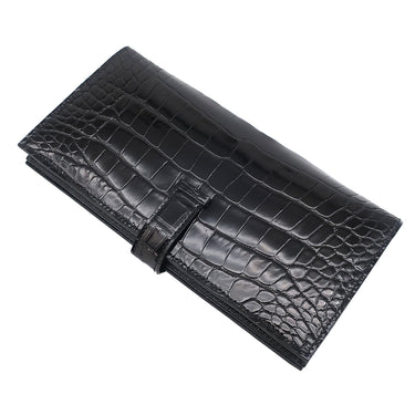 エルメス HERMES ベアンスフレ ブラック アリゲーター 長財布 シルバー金具 新品 未使用 黒 クロコ 二つ折り財布