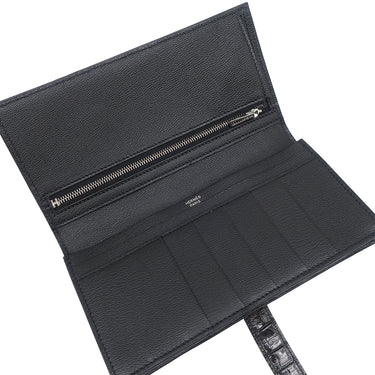 エルメス HERMES ベアンスフレ ブラック アリゲーター 長財布 シルバー金具 新品 未使用 黒 クロコ 二つ折り財布