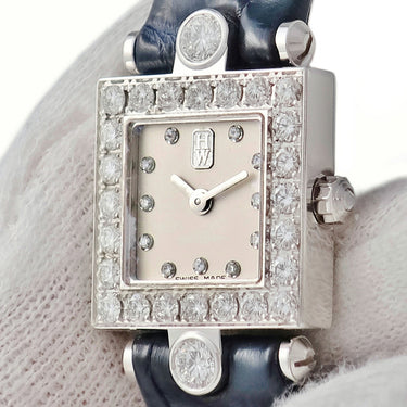 腕時計 ハリーウィンストン Harry Winston シグネチャー 120LQ18W クオーツ レディース K18WG無垢 純正ダイヤ アイボリー スクエア